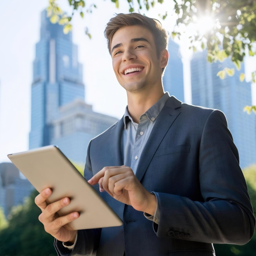 hombre joven con tablet